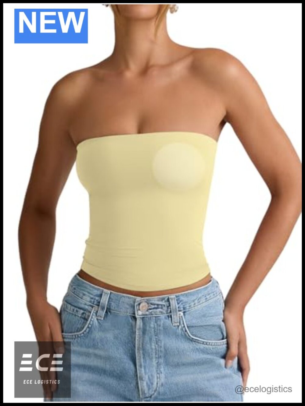 Women's Tube Top with Built in Bra Strapless Bandeau Padded Tank Top